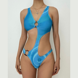 Maillot de bain une pièce à cordon de serrage contrasté avec anneau en O creux et mini-jupe 