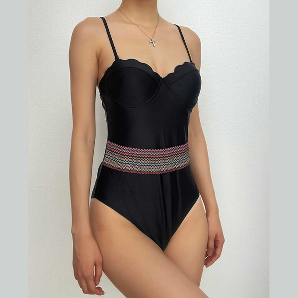 Maillot de bain une pièce à col en cœur rembourré contrasté 