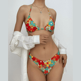 Maillot de bain bikini à nouer et motif floral contrasté 