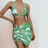 Maillot de bain 3 pièces à imprimé papillon contrasté, dos nu croisé avec cordon de serrage 