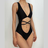 Maillot de bain une pièce à nouer, col en V, sans manches, dos nu 