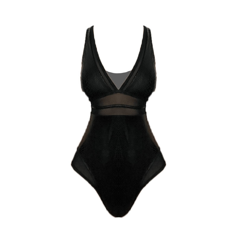 Maillot de bain une pièce en maille à col en V et imprimé serpent 