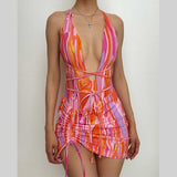 Traje de baño de una pieza con espalda cruzada y cordón ondulado con falda de playa 