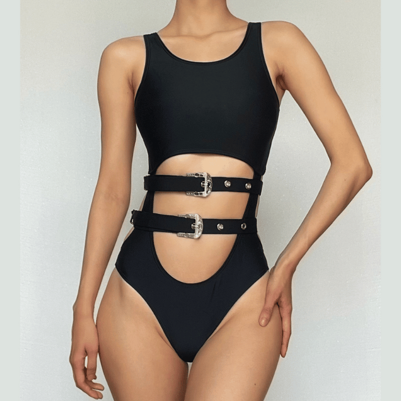 Maillot de bain une pièce à col en U ajouré et boucle 