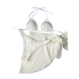 Maillot de bain 3 pièces rembourré texturé à nouer soi-même et à licou uni 