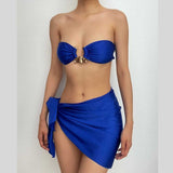 Maillot de bain 3 pièces tube noué dos nu avec anneau en O solide 