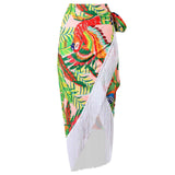 Traje de baño bikini de contraste sin espalda con estampado de hojas de un solo hombro 