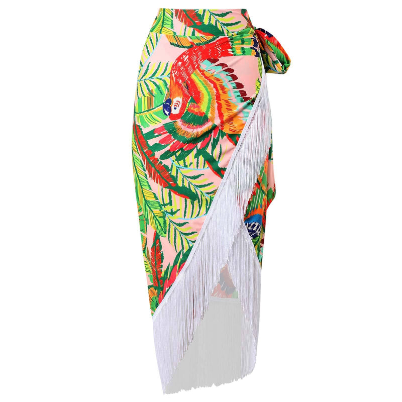Traje de baño bikini de contraste sin espalda con estampado de hojas de un solo hombro 