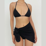 Maillot de bain 3 pièces rembourré texturé à nouer soi-même et à licou uni 