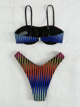 Traje de baño tipo bikini de tirantes con botones en contraste texturizado 