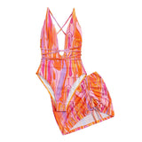Traje de baño de una pieza con espalda cruzada y cordón ondulado con falda de playa 