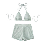Traje de baño bikini con espalda descubierta, tirantes finos y textura tipo halter 