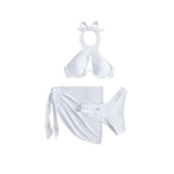 Maillot de bain 3 pièces uni à licou et à nouer soi-même 