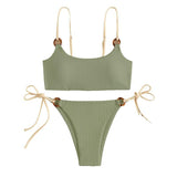 Traje de baño bikini con relleno y aro en forma de U con lazo en contraste 