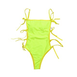 Maillot de bain une pièce à col carré et noué à l'épaule contrasté 