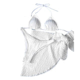 Maillot de bain 3 pièces rembourré texturé à nouer soi-même et à licou uni 