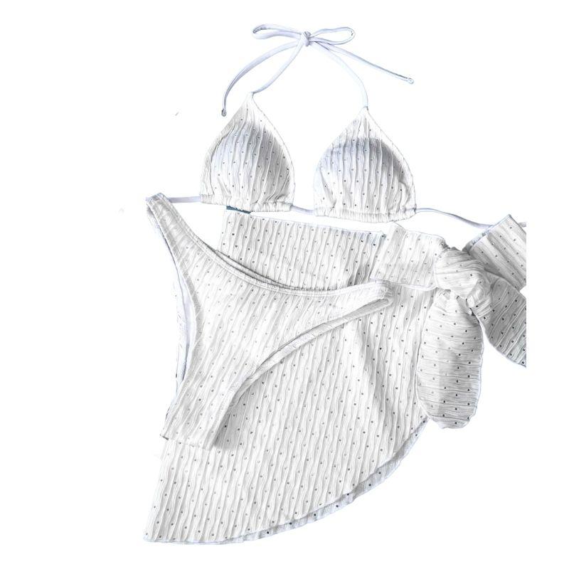 Maillot de bain 3 pièces rembourré texturé à nouer soi-même et à licou uni 