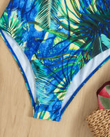 Traje de baño de una pieza con relleno cruzado en la parte delantera y estampado en contraste 