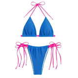 Traje de baño bikini texturizado con lazo en contraste y cuello halter 