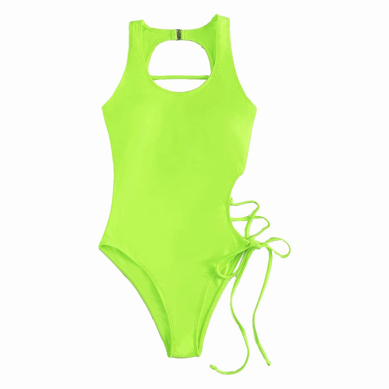 Maillot de bain une pièce à lacets ajourés et à nouer soi-même 