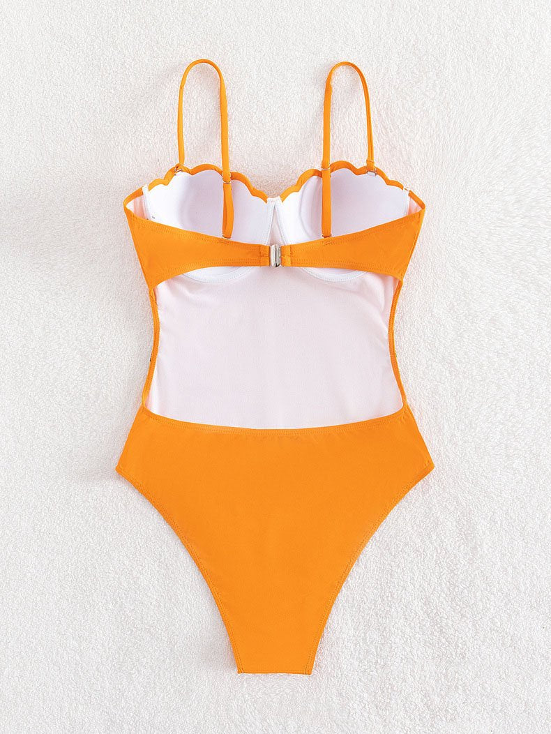 Maillot de bain une pièce à dos nu et patchwork contrasté 