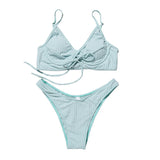 Maillot de bain bikini dos nu uni rembourré avec boucle à nouer dans le col en V 
