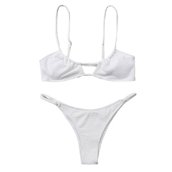 Traje de baño de bikini de tirantes finos con textura sólida y hueco 