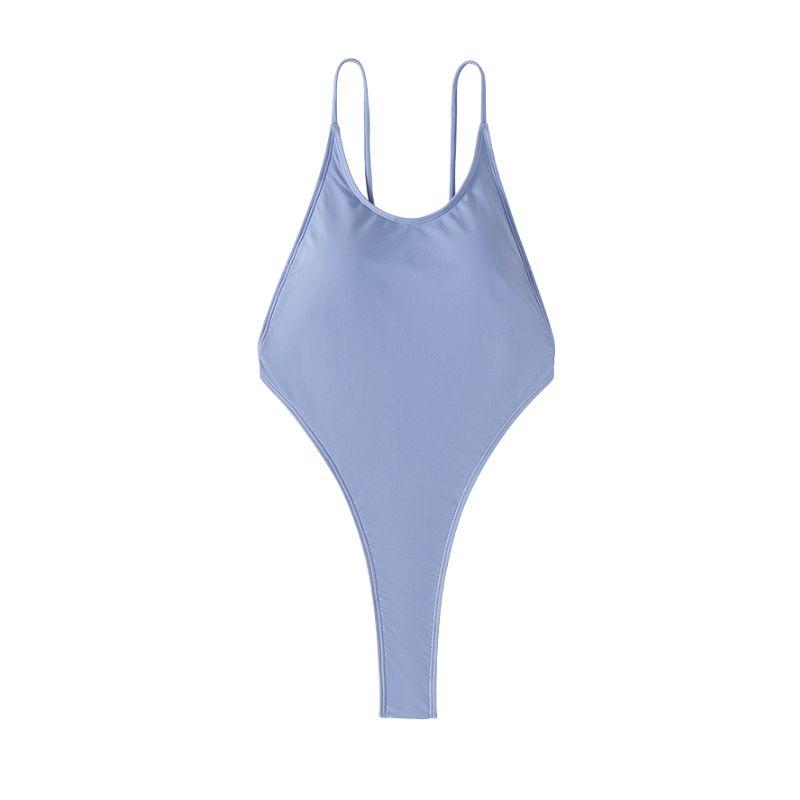 Maillot de bain une pièce dos nu uni à col en U 