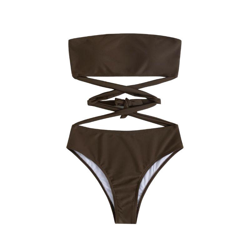 Traje de baño bikini de tubo con relleno y lazo cruzado en la parte delantera 
