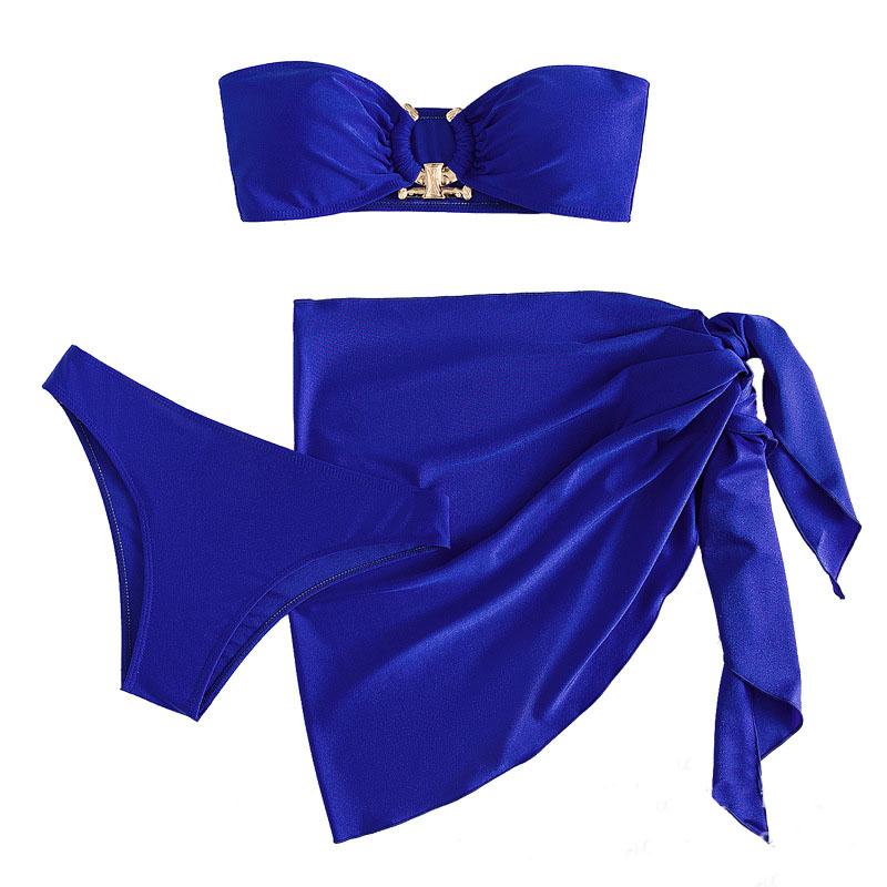 Maillot de bain 3 pièces tube noué dos nu avec anneau en O solide 