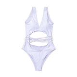 Maillot de bain une pièce à nouer, col en V, sans manches, dos nu 