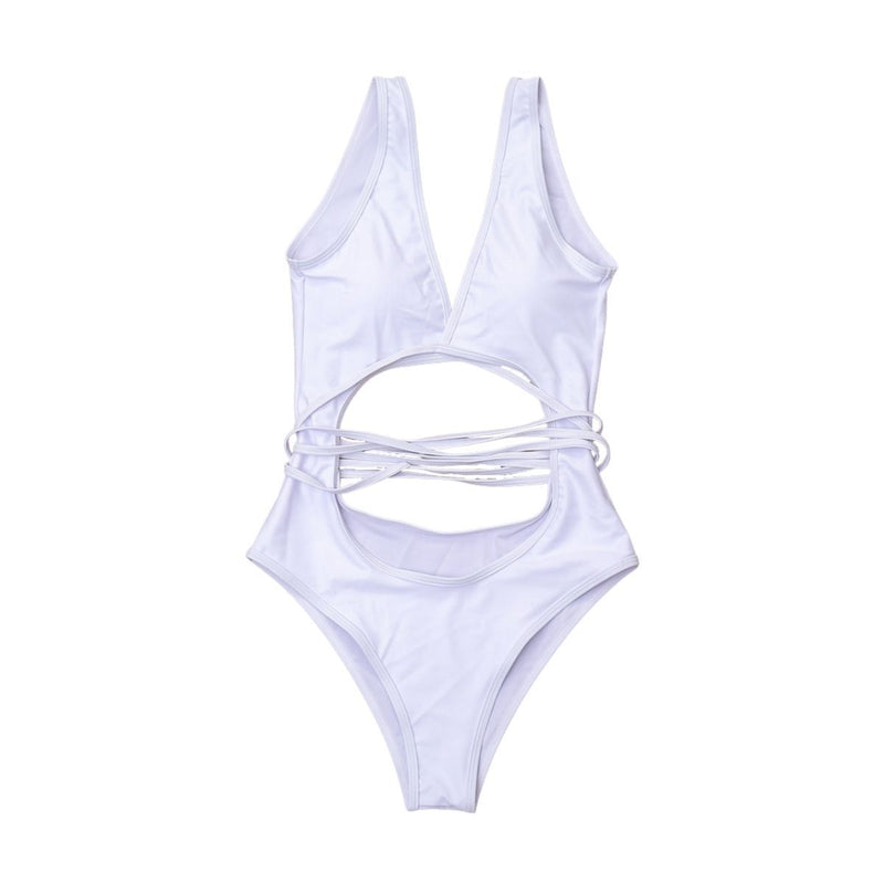 Maillot de bain une pièce à nouer, col en V, sans manches, dos nu 