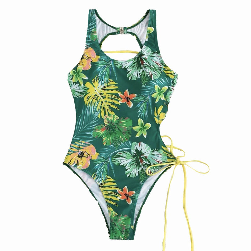Maillot de bain une pièce à lacets ajourés et à nouer soi-même 