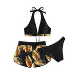 Maillot de bain 3 pièces à col en V et boutons contrastés, dos nu 
