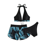 Maillot de bain 3 pièces à col en V et boutons contrastés, dos nu 