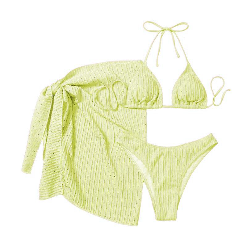 Maillot de bain 3 pièces rembourré texturé à nouer soi-même et à licou uni 