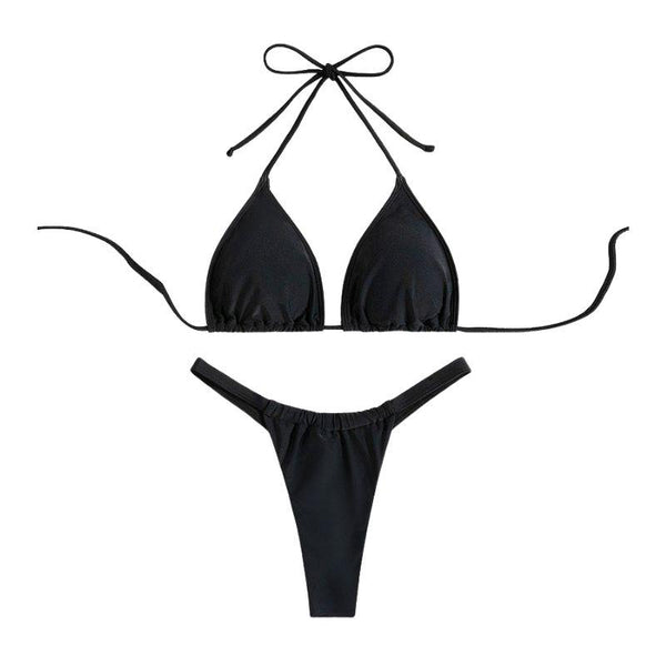 Maillot de bain bikini dos nu froncé uni à nouer soi-même 