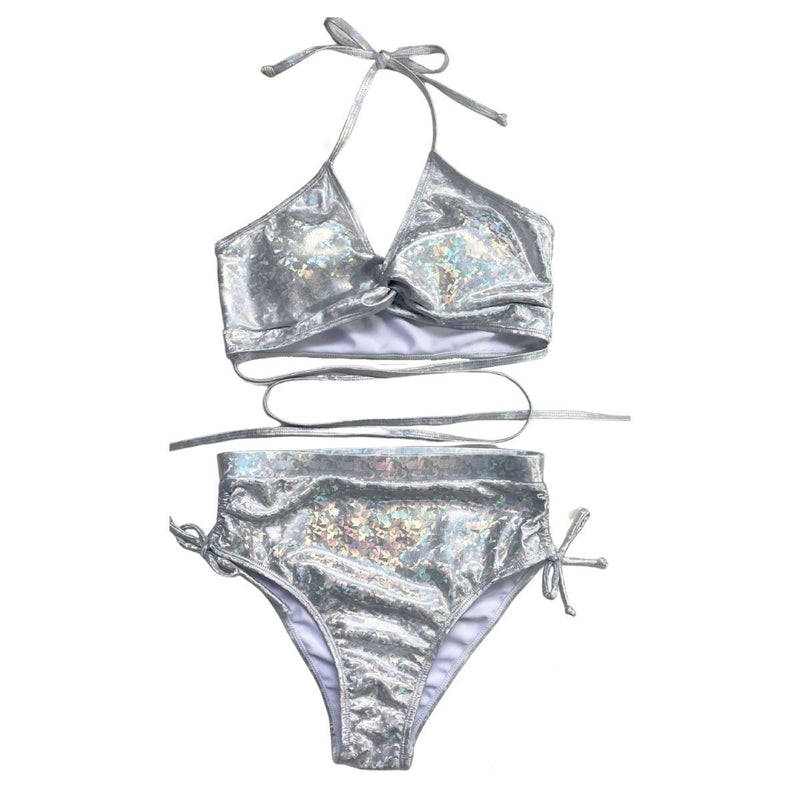 Maillot de bain bikini dos nu avec cordon de serrage métallique 