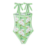 Contrast print self tie 2-way one piece swimwear