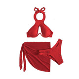 Maillot de bain 3 pièces uni à licou et à nouer soi-même 