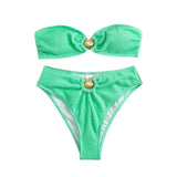 Maillot de bain bikini tube à boutons et dos nu texturé avec appliques métalliques 