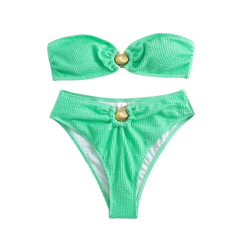 Maillot de bain bikini tube à boutons et dos nu texturé avec appliques métalliques 