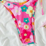 Maillot de bain bikini tube à nouer soi-même et motif floral 