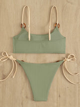Traje de baño bikini con relleno y aro en forma de U con lazo en contraste 