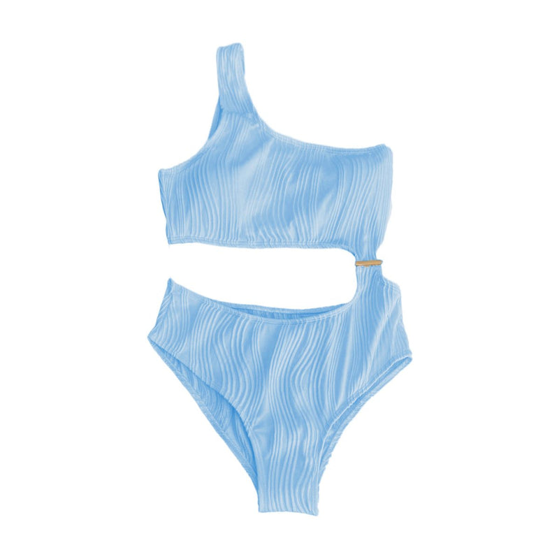 Maillot de bain une pièce texturé uni à une épaule et bouton ajouré 
