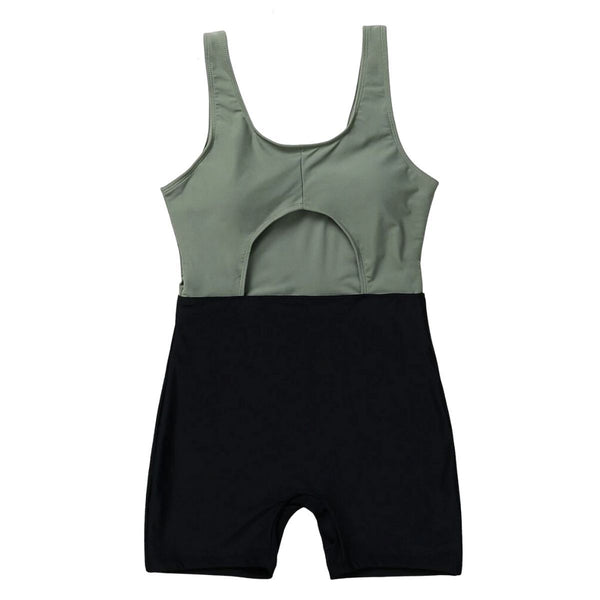 Maillot de bain une pièce sans manches à col en U contrasté et creux 