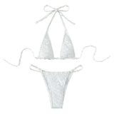 Maillot de bain bikini dos nu texturé uni à nouer soi-même 