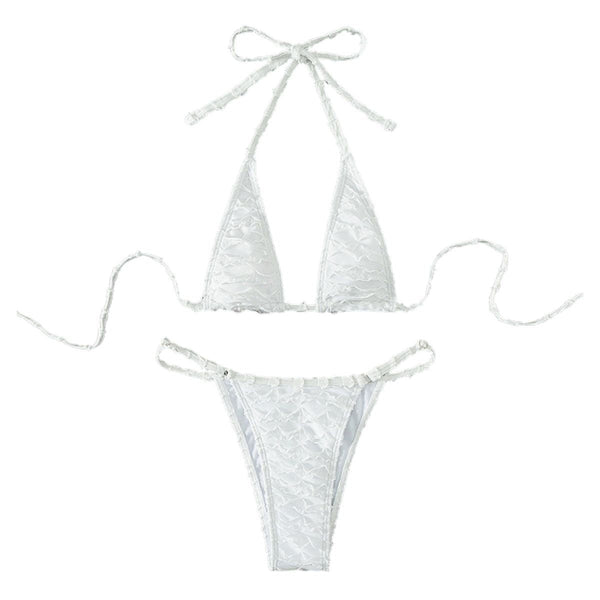 Maillot de bain bikini dos nu texturé uni à nouer soi-même 