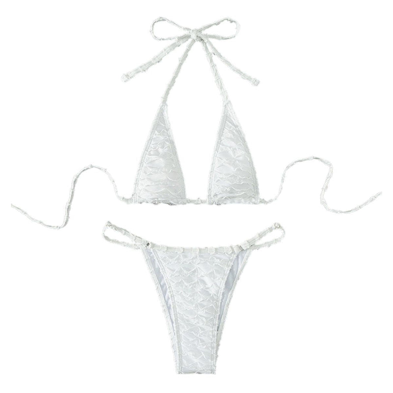 Maillot de bain bikini dos nu texturé uni à nouer soi-même 