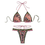 Traje de baño bikini con espalda descubierta, fruncido y lazo en contraste 